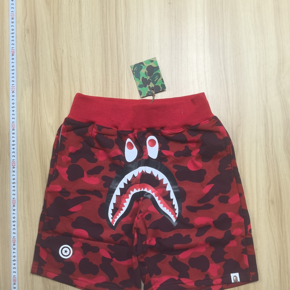 Bape Red and Black Camo Shark Face Shorts